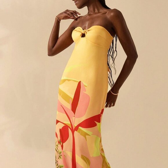 Dresses & Skirts - Multicolor Boho Womens Tropical Print Sleeveless Hollow Knot Tube Top Dress